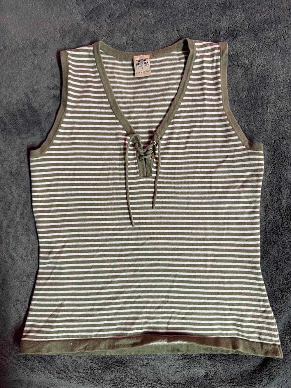 High Sierra Olive and White Striped Lace-Up Tank
